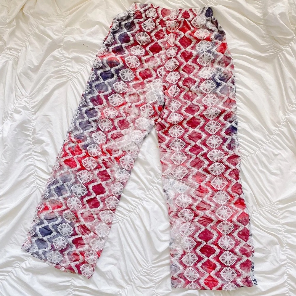 tie dye embroidered wide leg pants